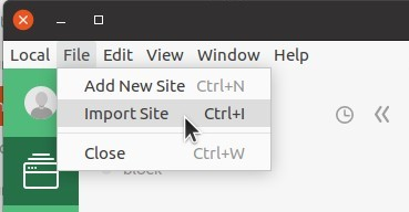 File > Import Site selected