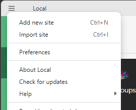 Drop-down menu as seen when the menu is the three-bar 'hamburger'