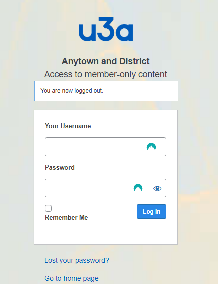 Login form has spaces to enter username and password, and a login button