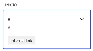 The result after entering # as a link shows 'Internal link'