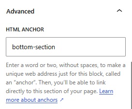 HTML Anchor under Advanced